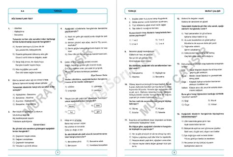 8 sınıf türkçe söz sanatları test pdf